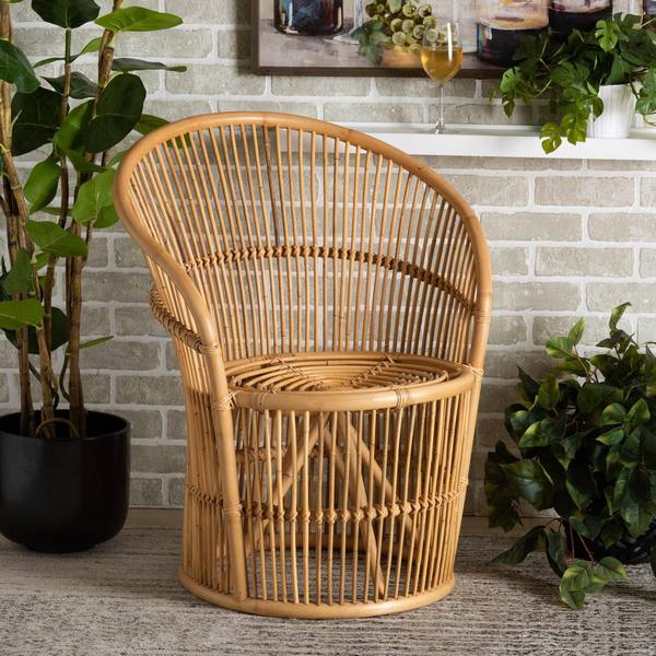 Baxton Studio Narva Modern Bohemian Natural Brown Rattan Accent Chair 211-12766-ZORO